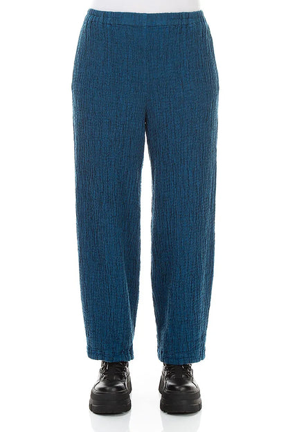 Back Pockets Cobalt Blue Textured Linen Trousers 1