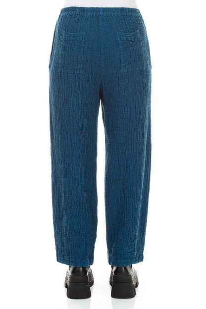 Back Pockets Cobalt Blue Textured Linen Trousers 2