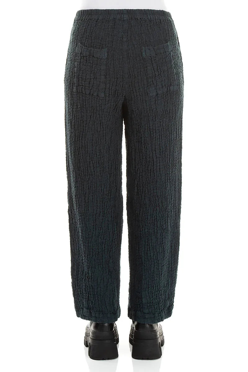 Back Pockets Deep Turquoise Textured Linen Trousers 2