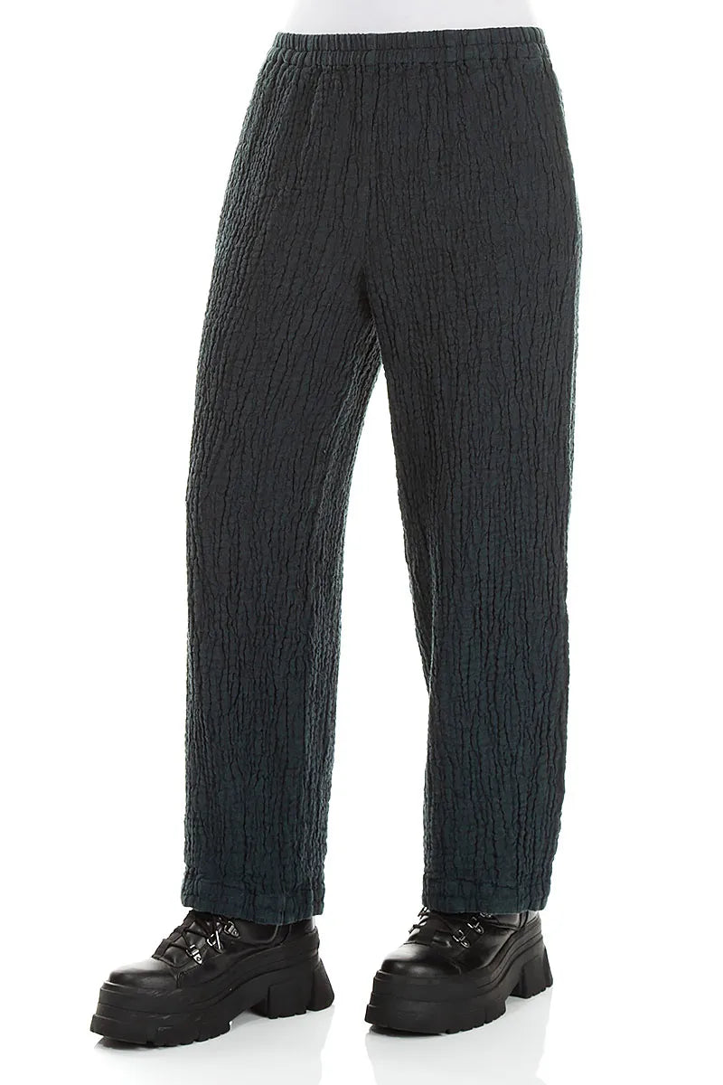 Back Pockets Deep Turquoise Textured Linen Trousers 3