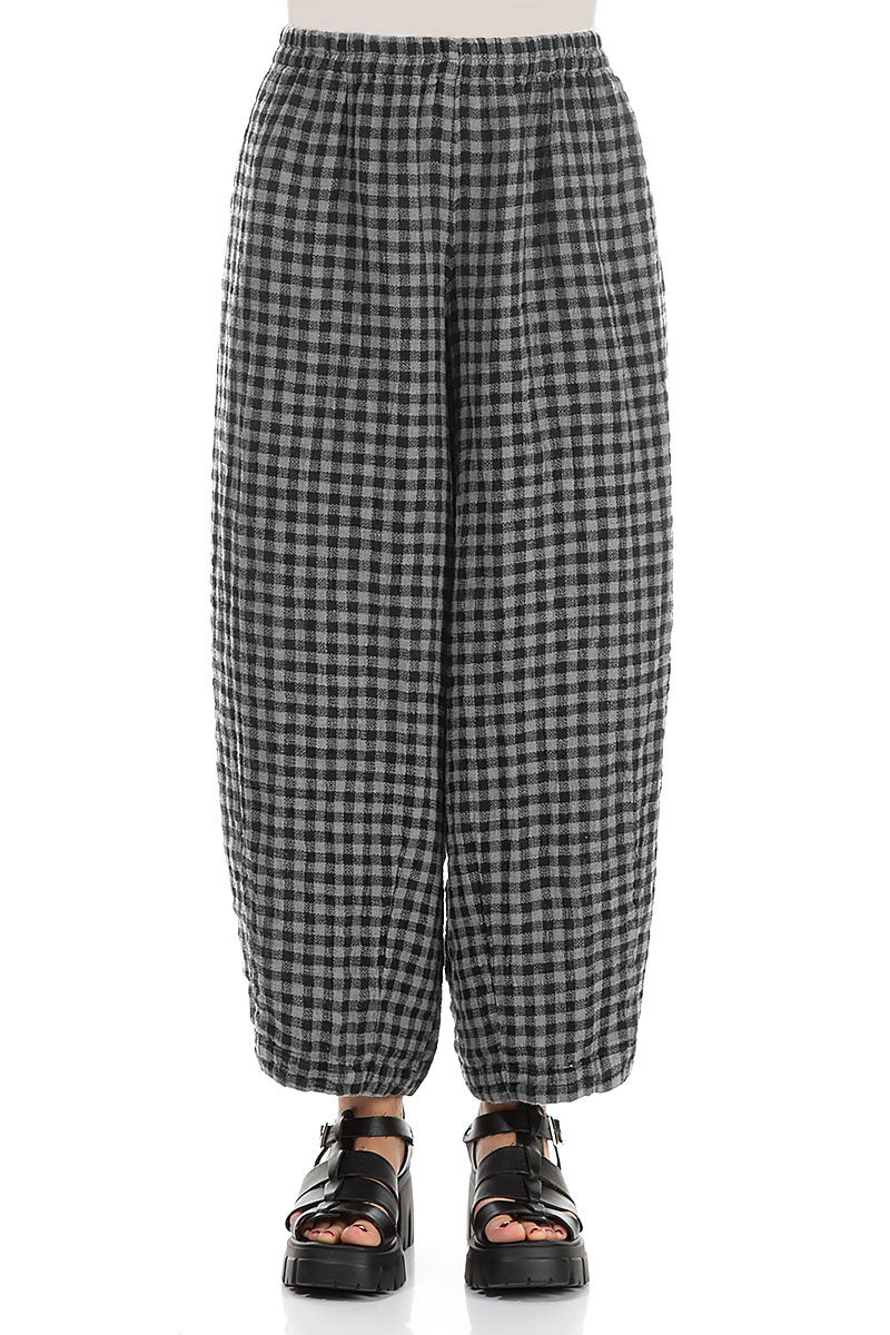 Back Pockets Grey Check Linen Trousers 1