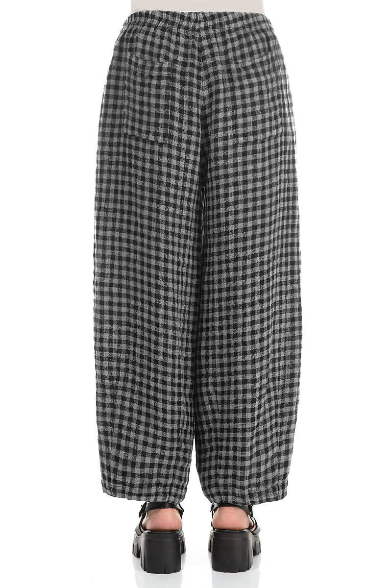 Back Pockets Grey Check Linen Trousers 2