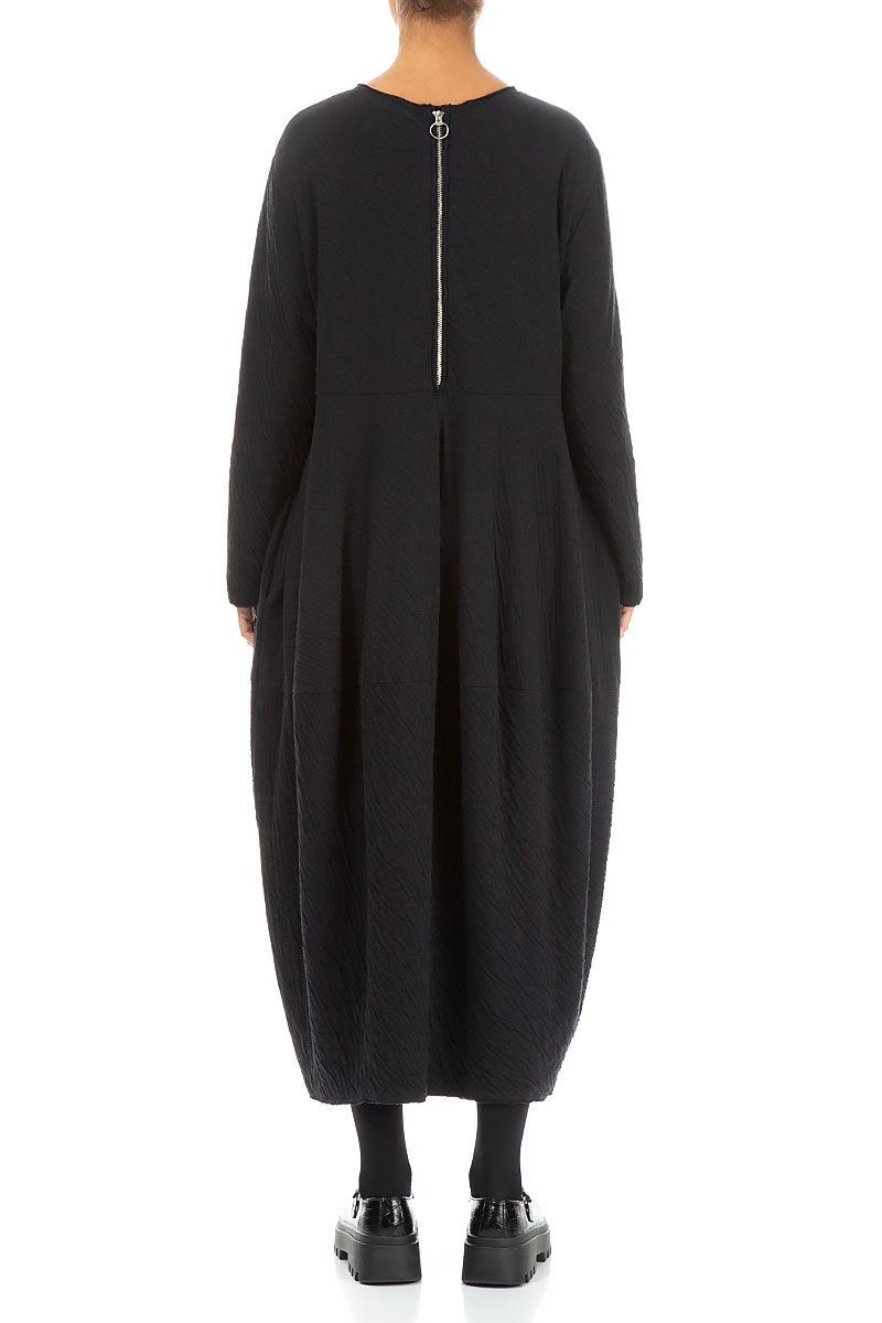 Back Zip Balloon Grey Wavy Cotton Dress 2