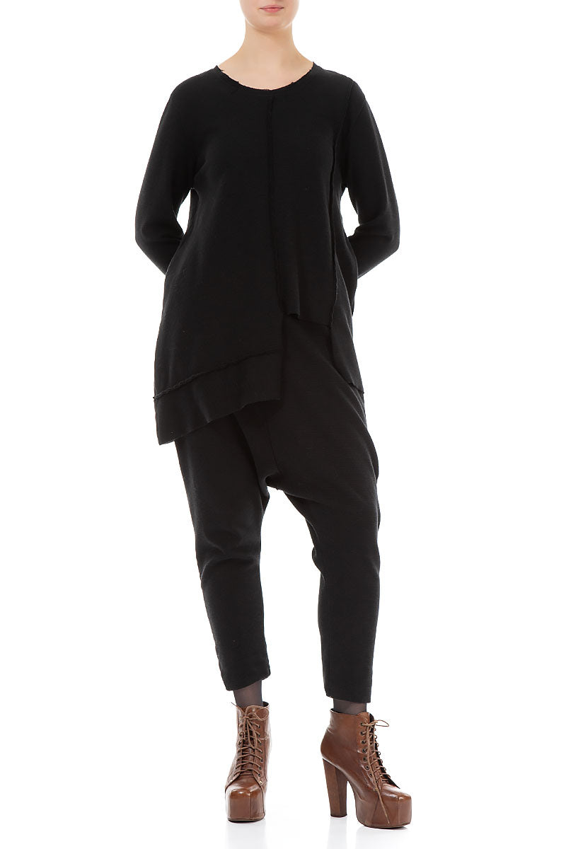 Baggy Black Rib Cotton Wool Trousers 4