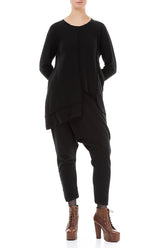 Baggy Black Rib Cotton Wool Trousers 4