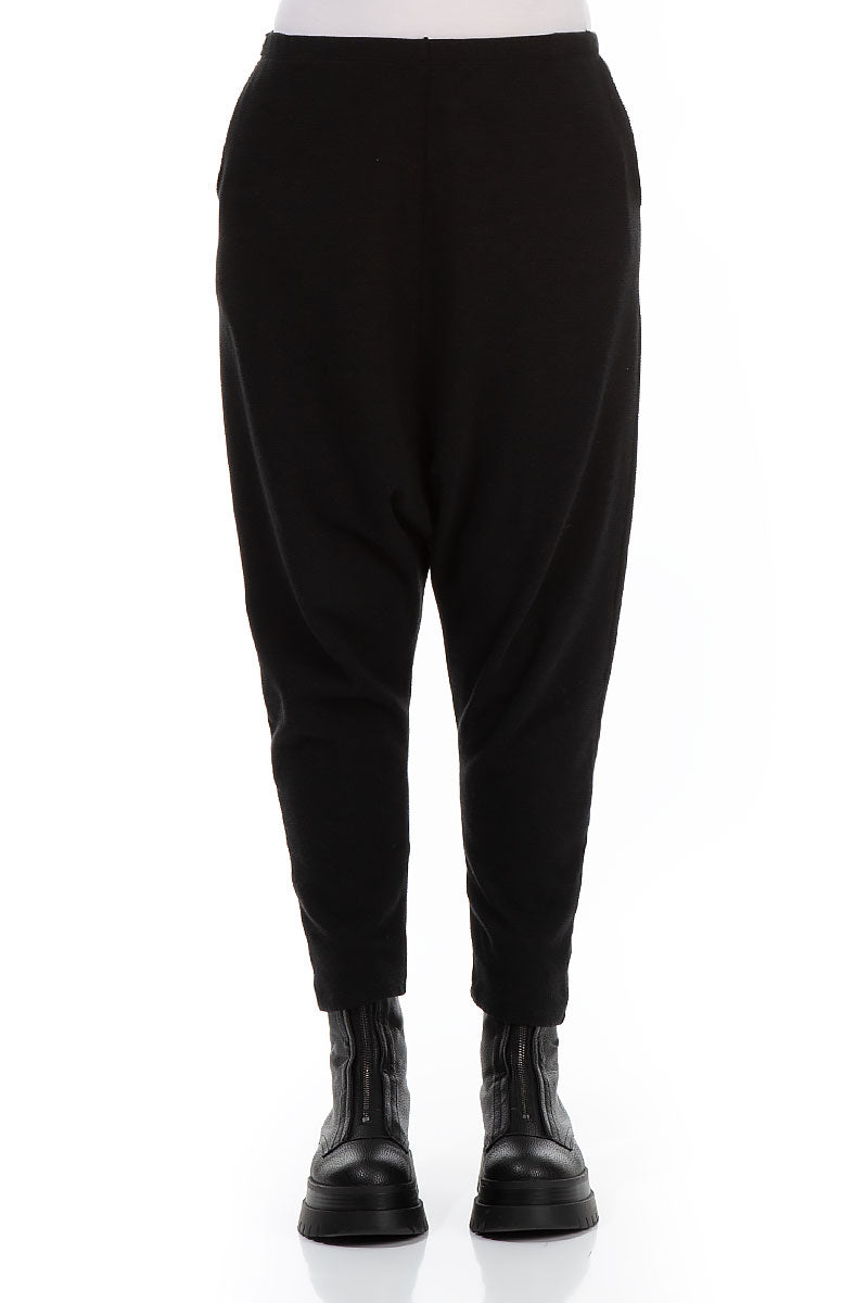 Baggy Black Rib Cotton Wool Trousers 1