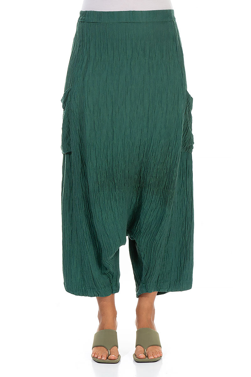 Baggy Crinkled Green Silk Trousers 1