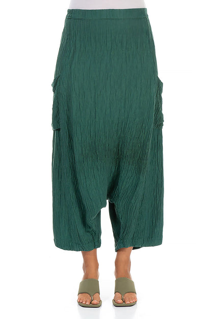 Baggy Crinkled Green Silk Trousers 1
