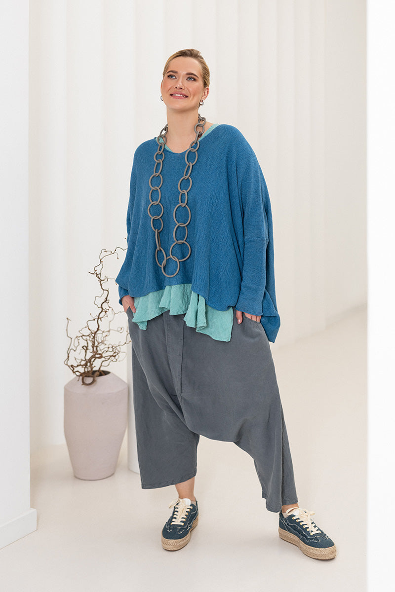 Baggy Graphite Silk Linen Trousers