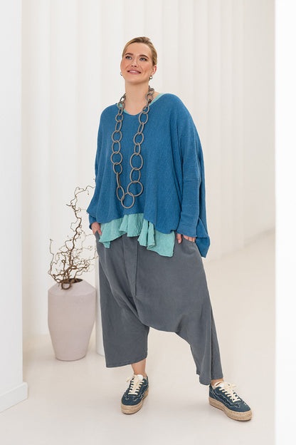 Baggy Graphite Silk Linen Trousers