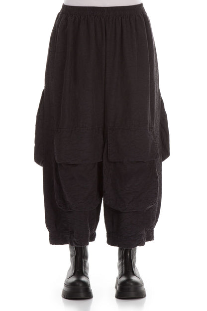 Baggy Ornamented Black Silk Cotton Trousers