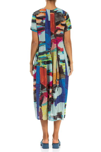 Robe en soie texturée motif ballon abstrait
