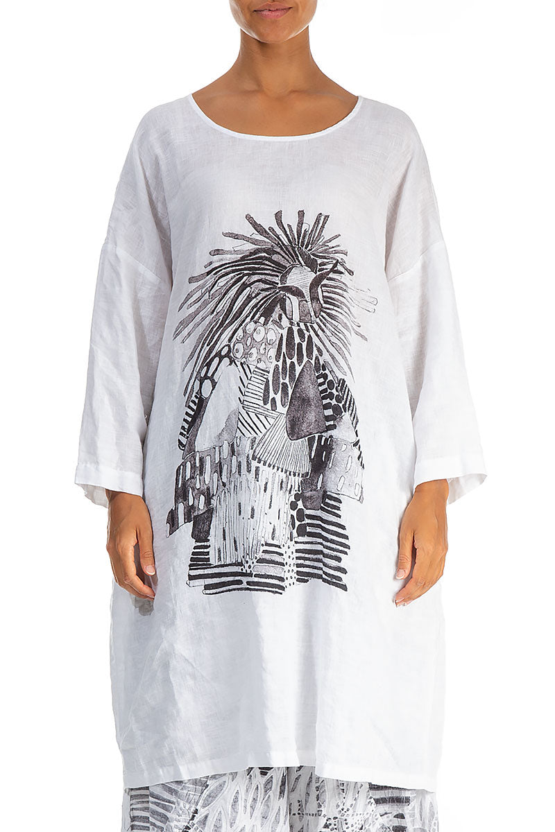 Balloon Artique White Linen Tunic Dress 1