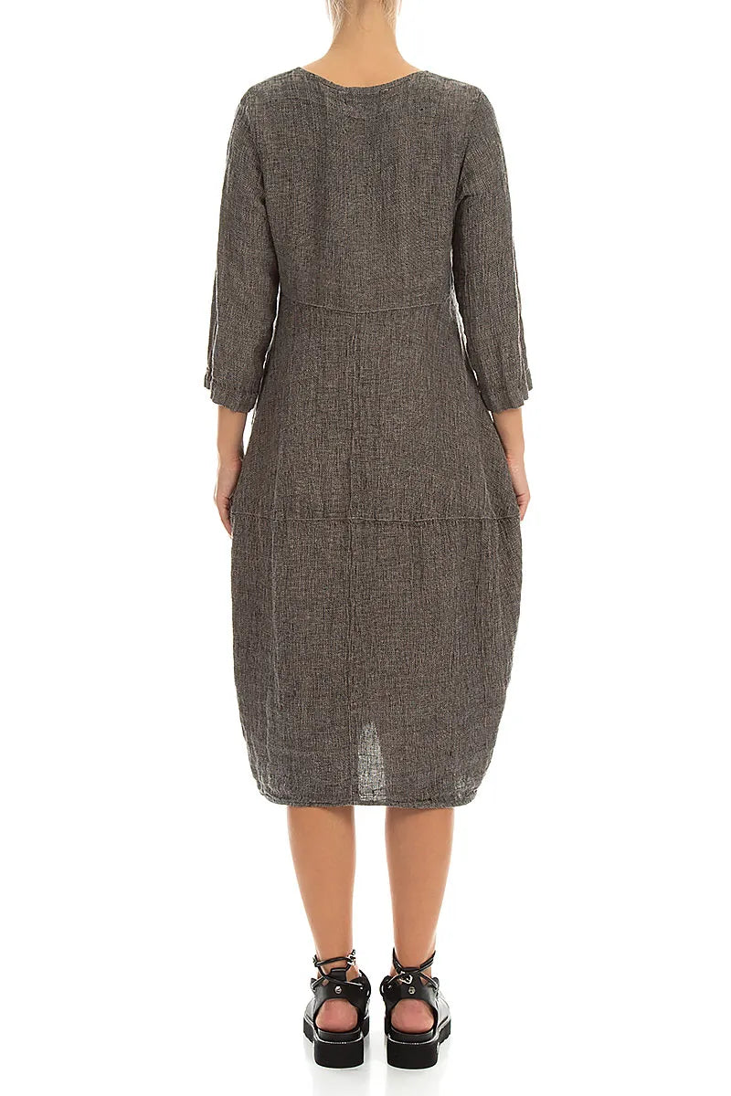 Kleid aus beigefarbenem Leinen mit Ballonmuster