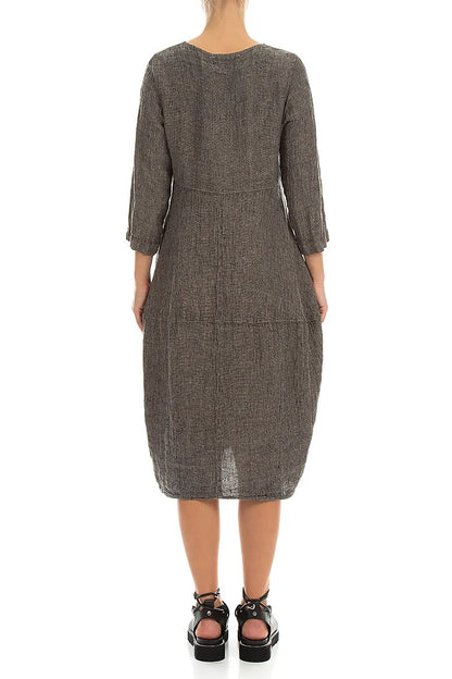 Kleid aus beigefarbenem Leinen mit Ballonmuster