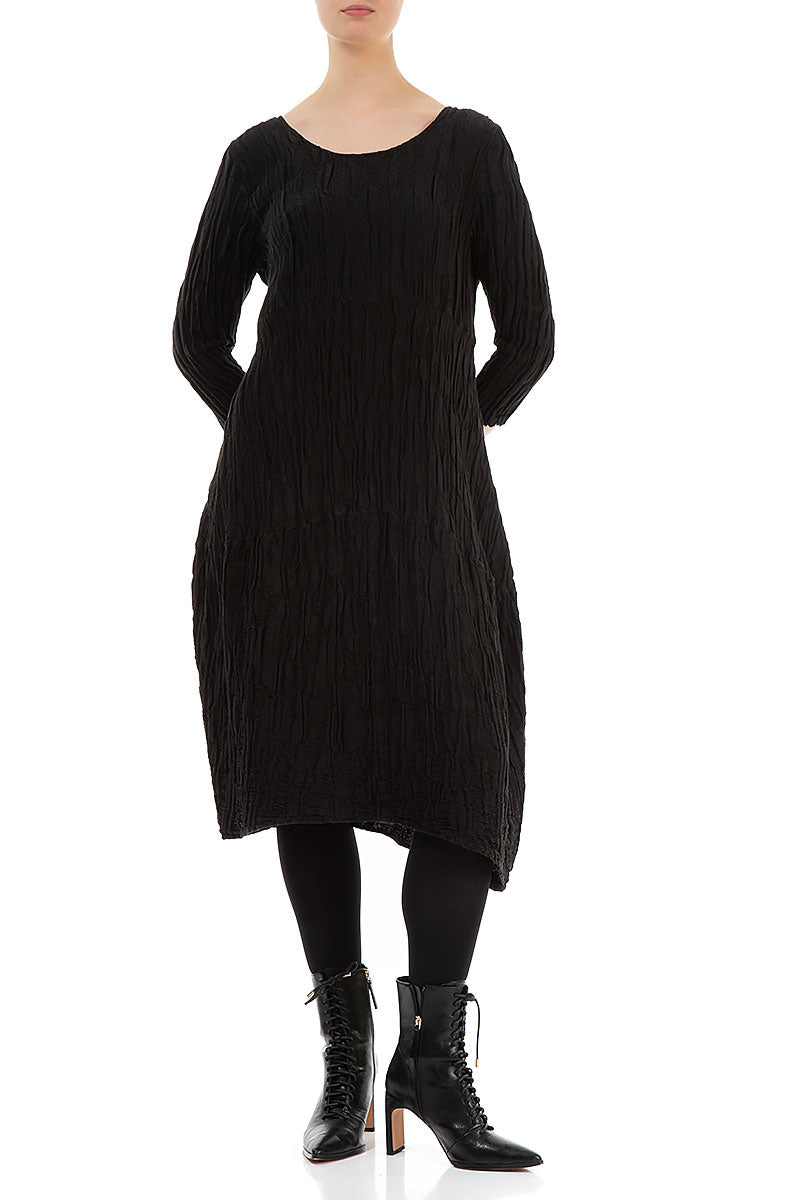 Balloon Black Circle Silk Linen Dress 4