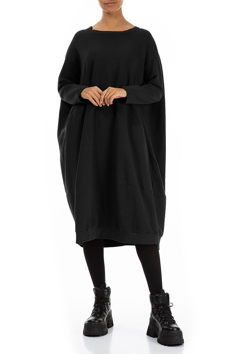 Balloon Black French Terry Cotton Dress 4
