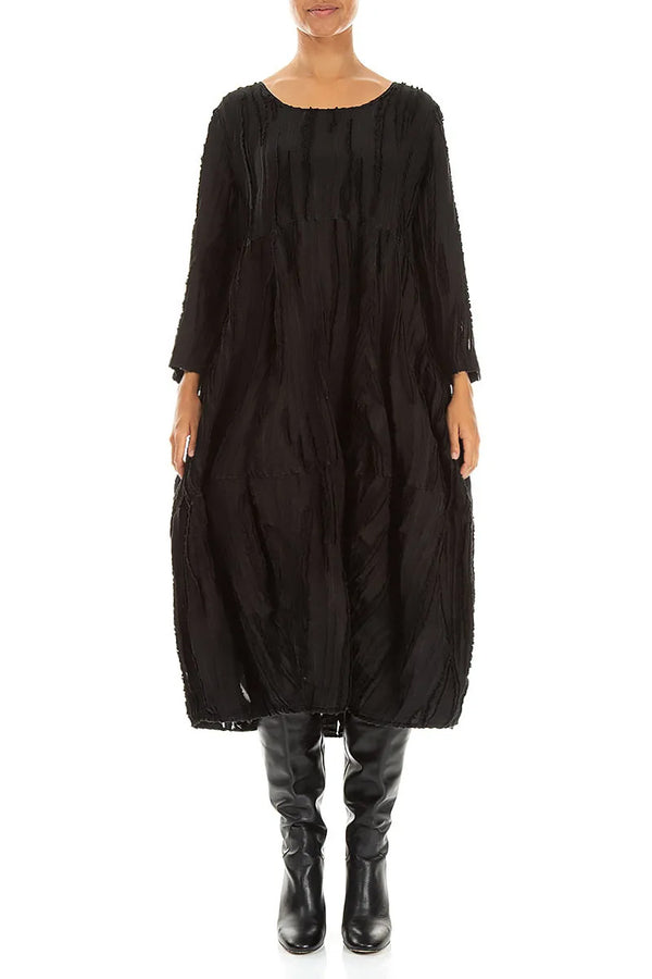 Balloon Black Fray Weave Dress