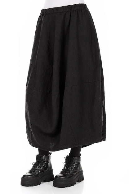 Balloon Black Linen Skirt