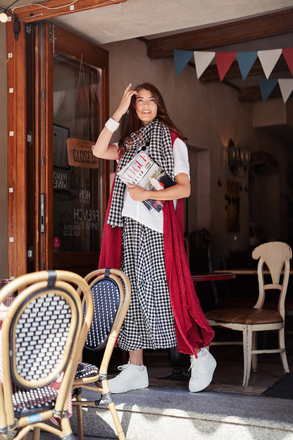 Balloon Black &amp; White Check Linen Skirt 6