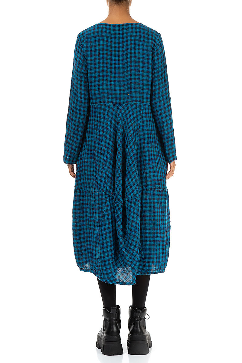 Balloon Blue Check Linen Dress 2