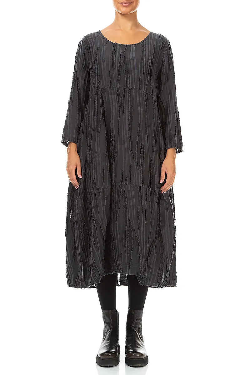 Robe tissée effilochée ballon Anthracite