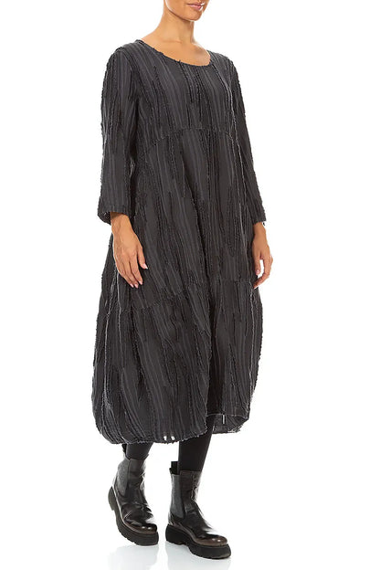 Balloon Charcoal Fray Weave Dress