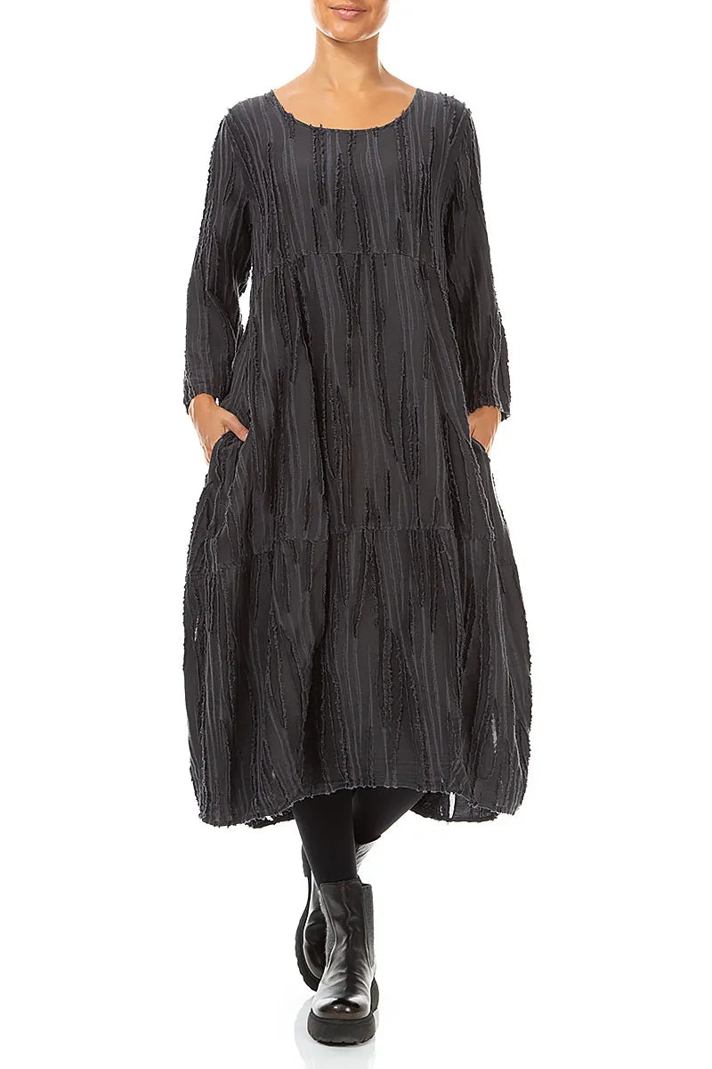 Balloon Charcoal Fray Weave Dress