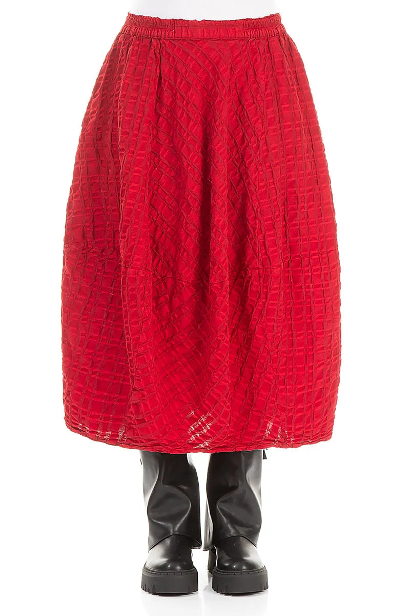 Balloon Cherry Red Checkered Linen Cotton Skirt 1