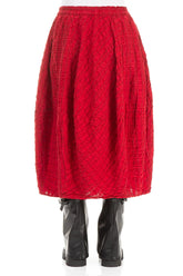 Balloon Cherry Red Checkered Linen Cotton Skirt 2