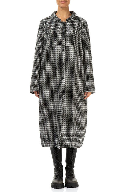 Balloon Collar Grey Weave Wool Coat 1