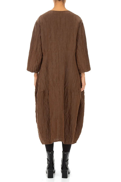 Balloon Crinkled Aged Copper Silk Linen Dress 2