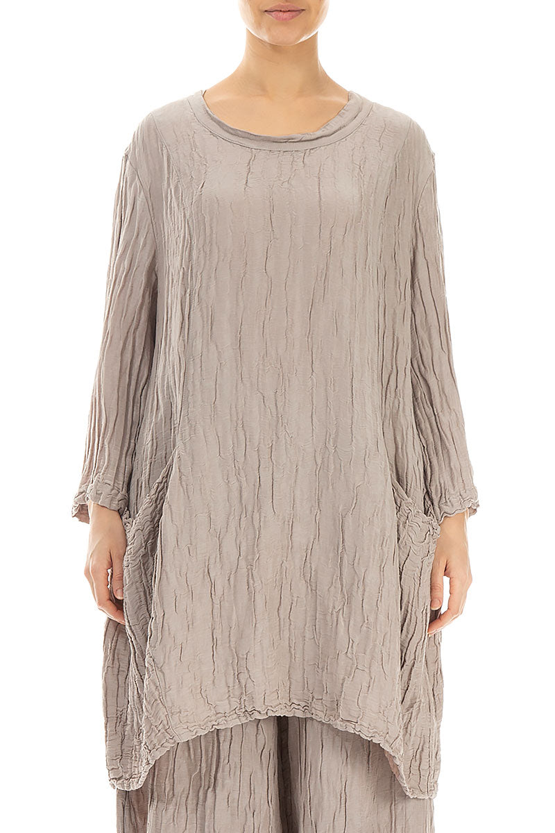 Balloon Beige Crinkled Silk Linen Tunic 1