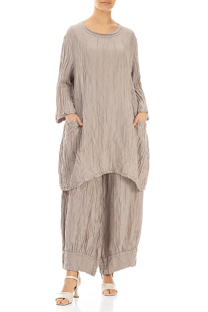 Balloon Beige Crinkled Silk Linen Tunic 4