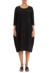 Balloon Crinkled Black Silk Linen Dress 1