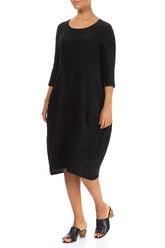 Balloon Crinkled Black Silk Linen Dress 3