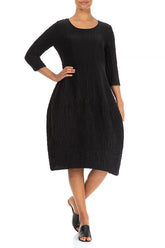 Balloon Crinkled Black Silk Linen Dress 4