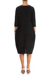 Balloon Crinkled Black Silk Linen Dress 2