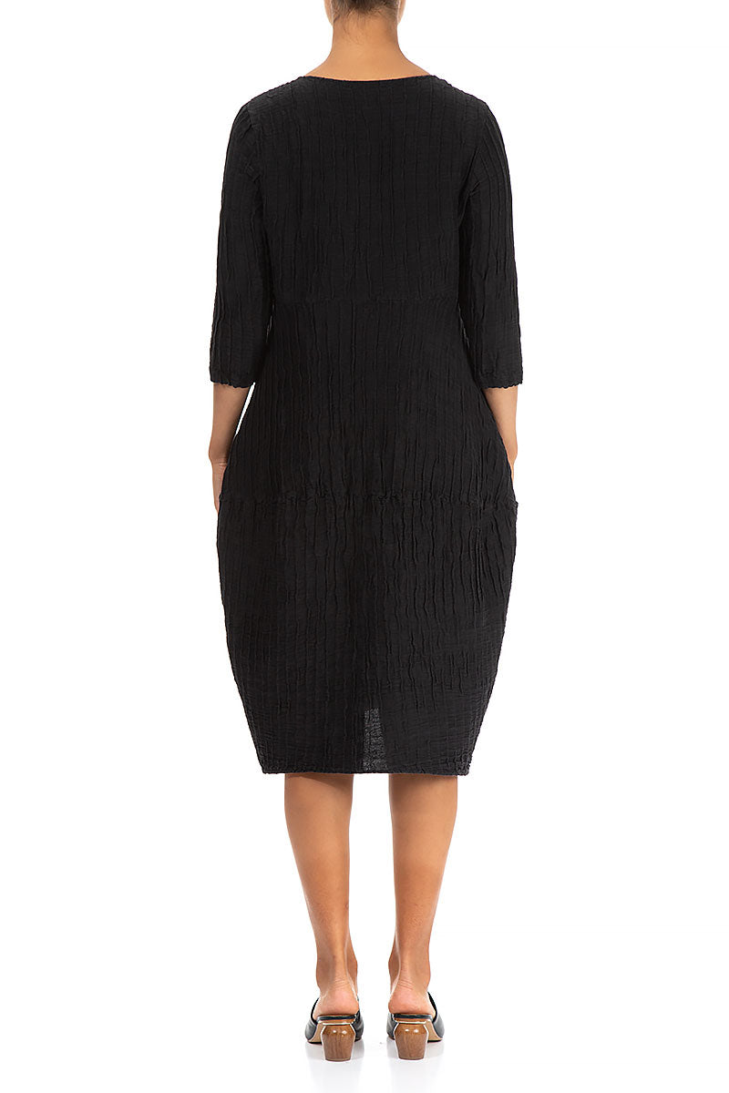 Balloon Crinkled Black Silk Linen Dress 2