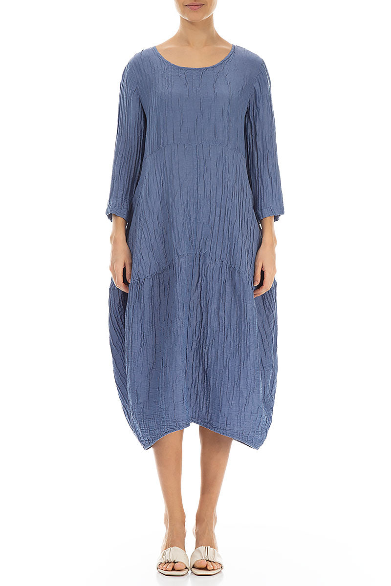 Balloon Crinkled Blue Nova Silk Linen Dress 1
