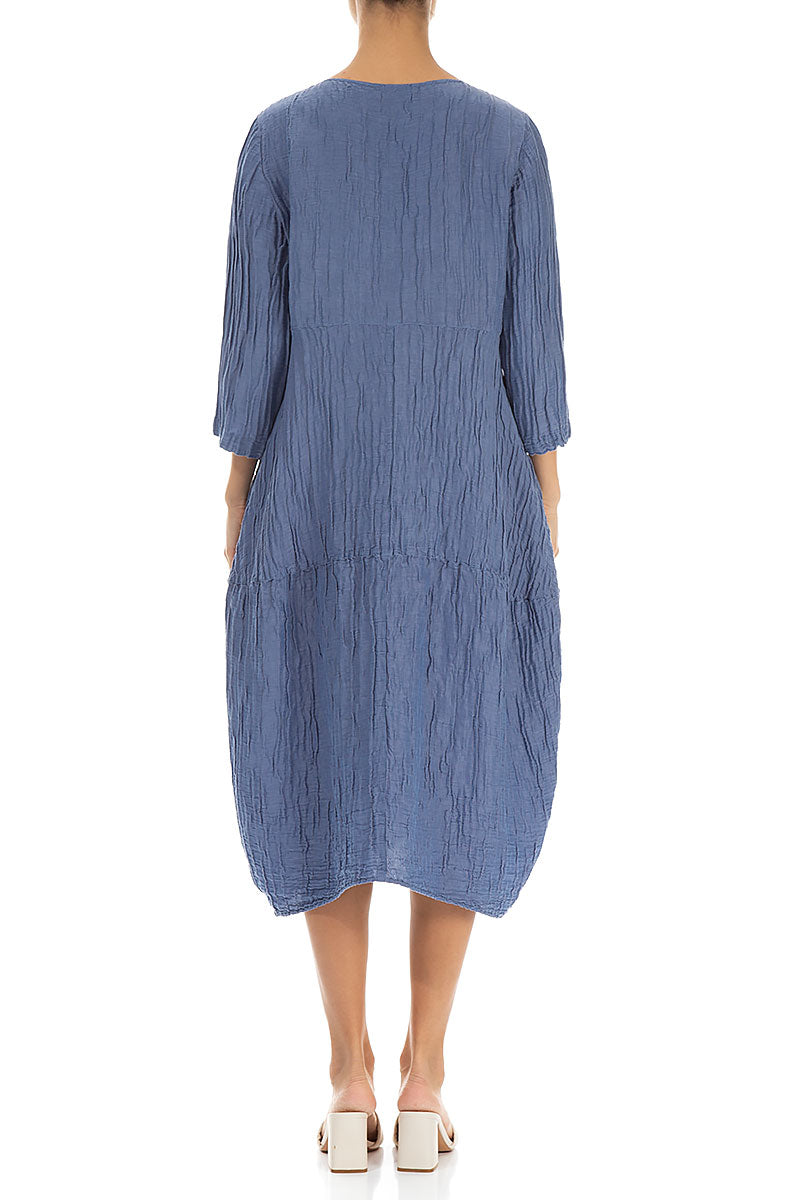 Balloon Crinkled Blue Nova Silk Linen Dress 2