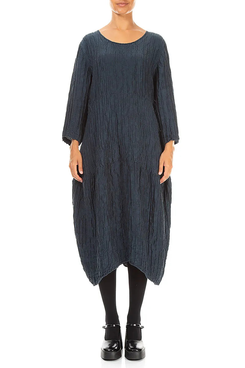 Balloon Crinkled Charcoal Silk Linen Dress