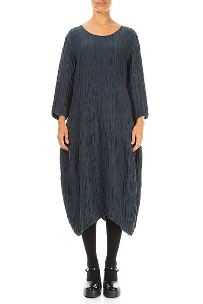 Balloon Crinkled Charcoal Silk Linen Dress