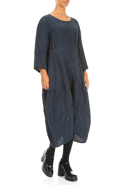 Balloon Crinkled Charcoal Silk Linen Dress
