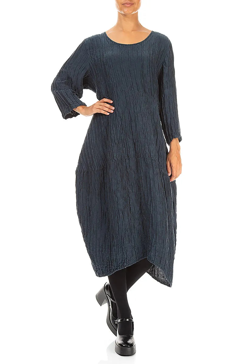Balloon Crinkled Charcoal Silk Linen Dress