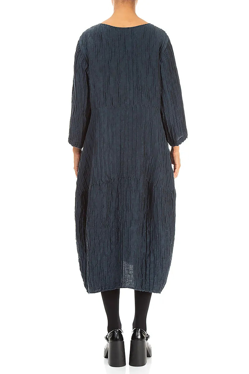 Balloon Crinkled Charcoal Silk Linen Dress 2