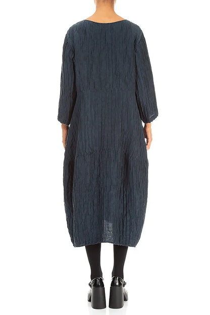 Balloon Crinkled Charcoal Silk Linen Dress