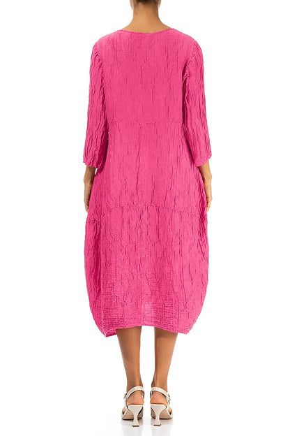 Ballon-Knitterkleid aus fuchsiafarbener Seide und Leinen