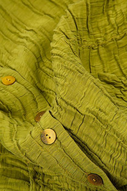 Balloon Crinkled Golden Lime Silk Linen Jacket
