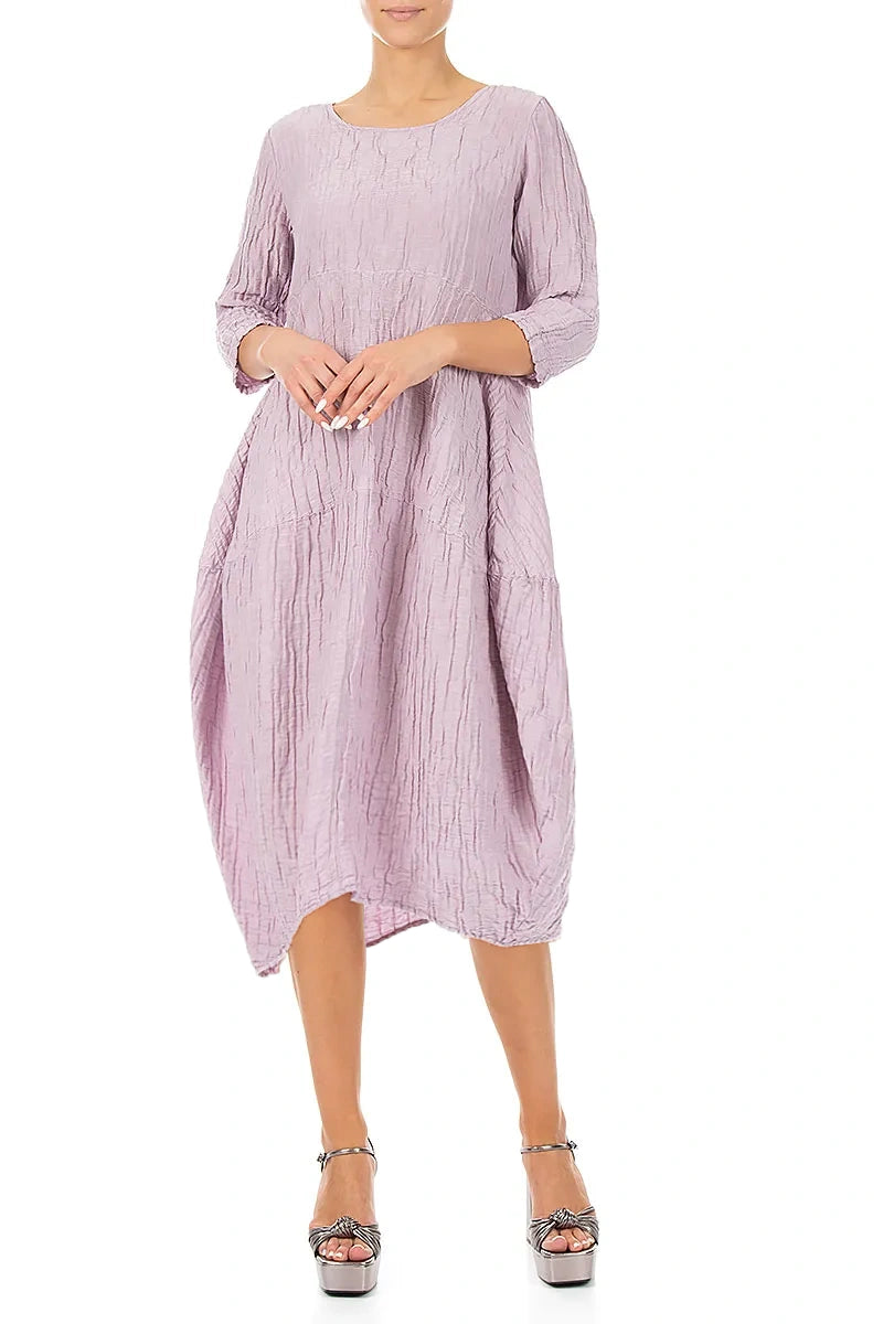Balloon Crinkled Lilac Silk Linen Dress 3